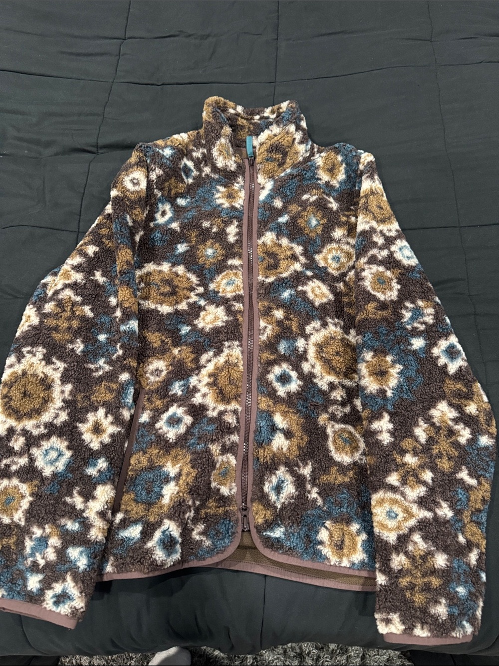 Abercrombie & Fitch Brown, Blue & Cream Floral Sherpa Jacket